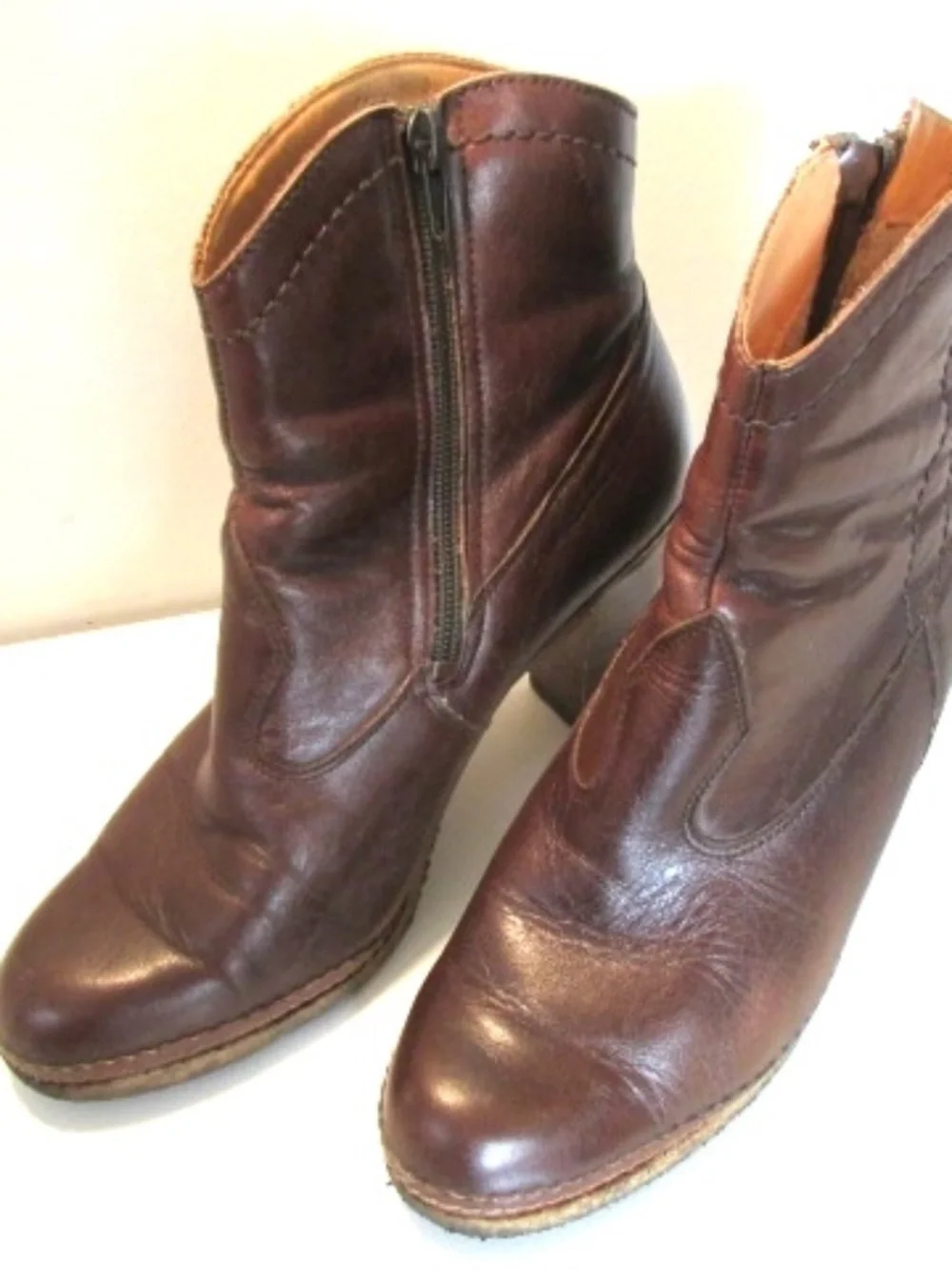 Western Style Leather Ankle Boots, Size 5.5